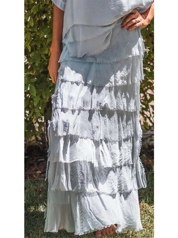 Solid Italian Silk Tiered Skirt 8601