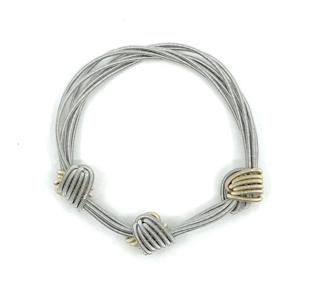 853 - Silver PW Bracelet with Gold and Silver Knots