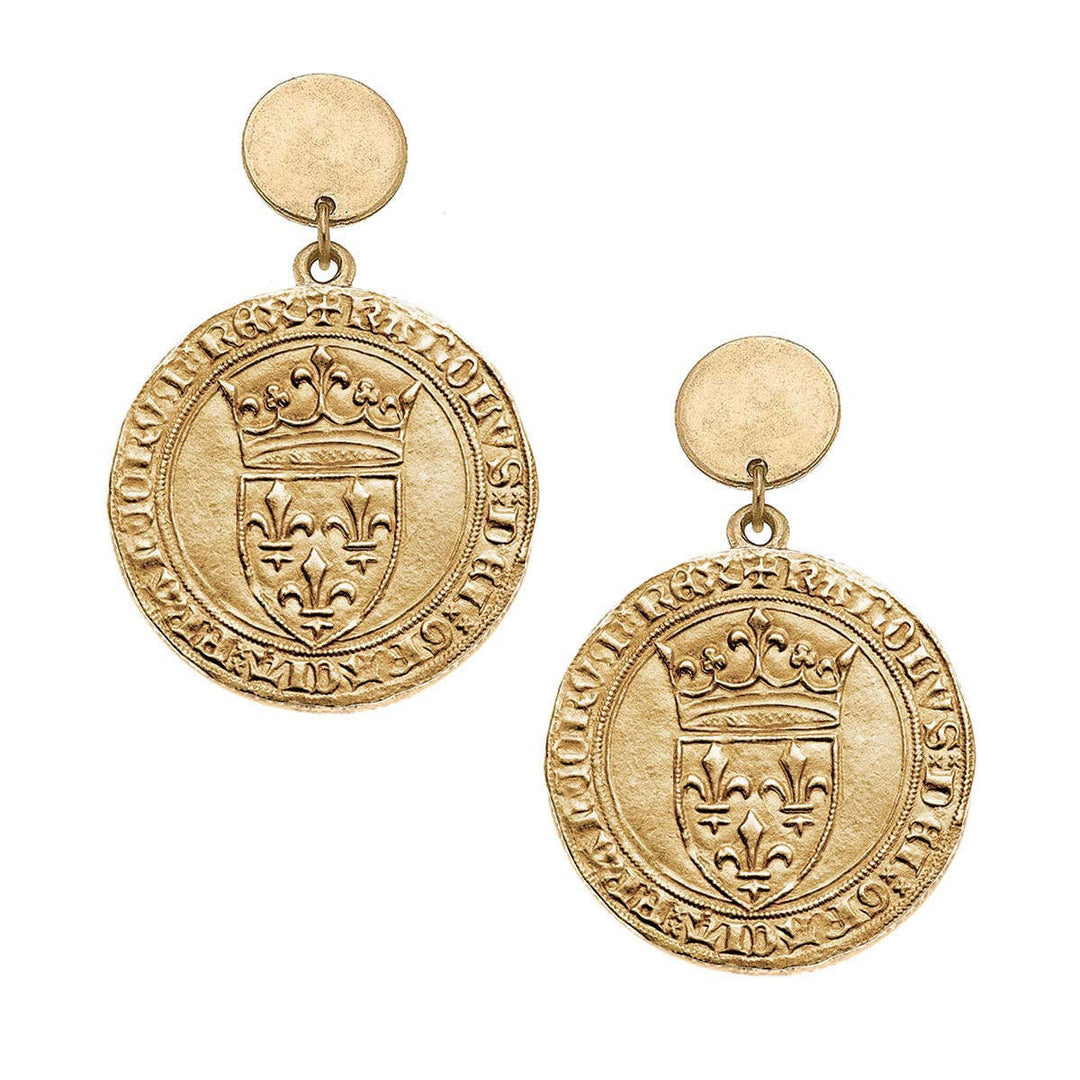 CANVAS Style - CANVAS Style x MaryCatherineStudio French Coin Drop Earrings in Worn Gold