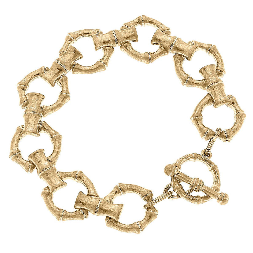 CANVAS Style - Ryleigh Bamboo Linked T-Bar Bracelet in Worn Gold