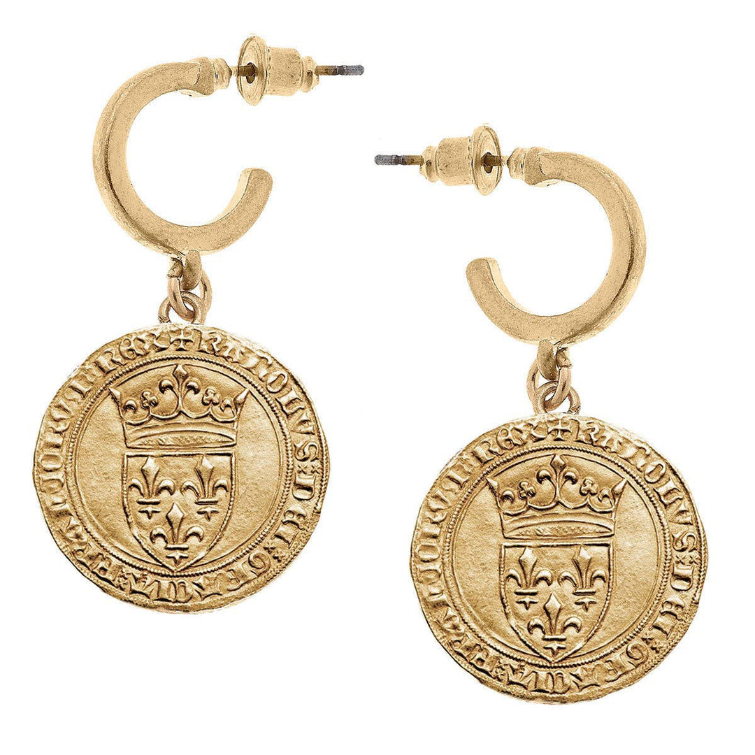 CANVAS Style - CANVAS Style x MaryCatherineStudio French Coin Drop Hoop Earrings in Worn Gold