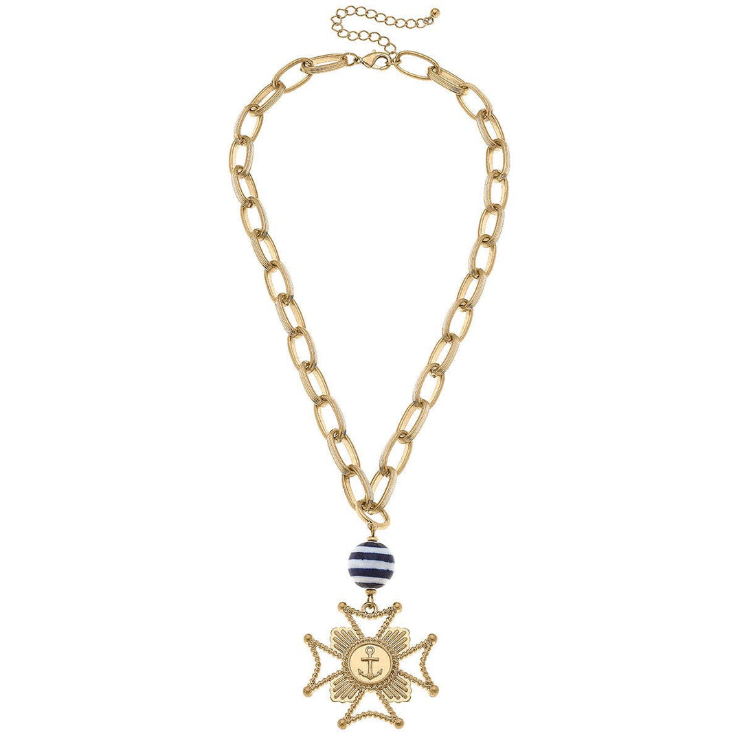 CANVAS Style - Archer Nautical Crest Pendant Necklace in Blue & White