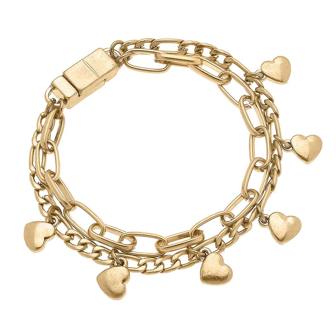 CANVAS Style - Wilder Heart Layered Chain Link Bracelet in Worn Gold