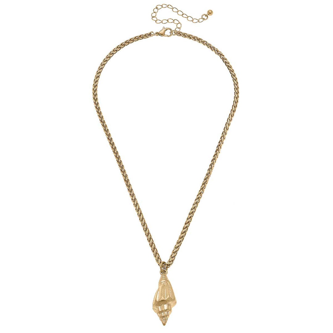 CANVAS Style - Spiral Shell Pendant Necklace in Worn Gold