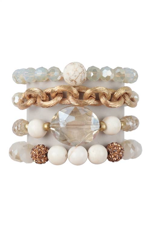4 LAYERED STACKABLE CHAIN GLASS BEAD: White