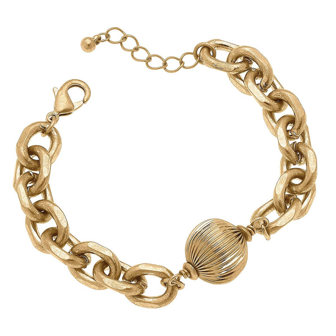 CANVAS Style - Carli Ribbed Metal Chunky Chain Bracelet in Worn Gold