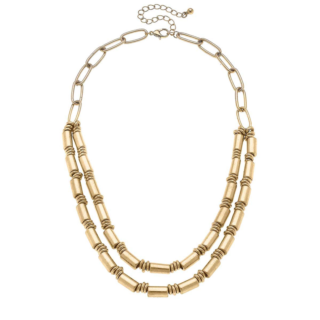 CANVAS Style - Harley Layered Metal Bead Necklace in Worn Gold