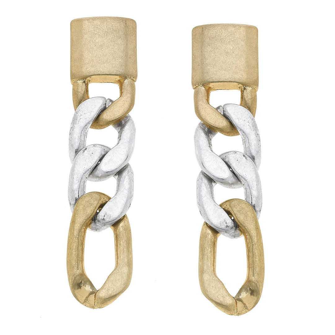 Genevieve Chain Link Earrings in Mixed Metals