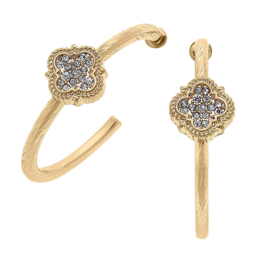CANVAS Style - Corrine Pavé Clover Hoop Earrings in Worn Gold