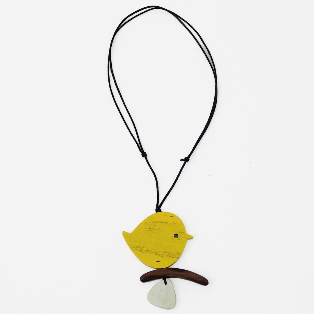 Yellow Robin On A Branch Necklace