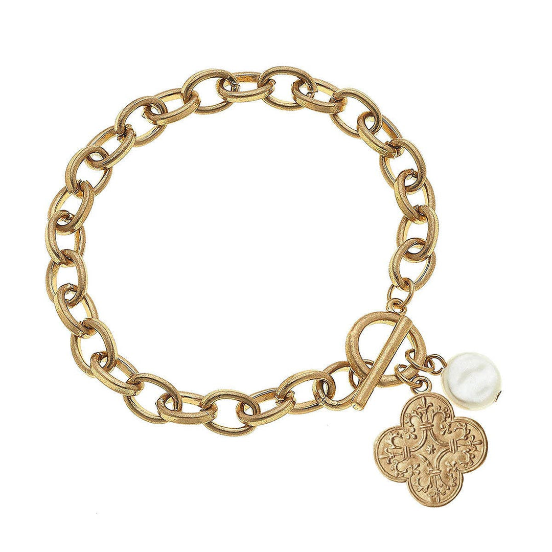CANVAS Style - CANVAS Style x MaryCatherineStudio French Quatrefoil T-Bar Charm Bracelet in Worn Gold
