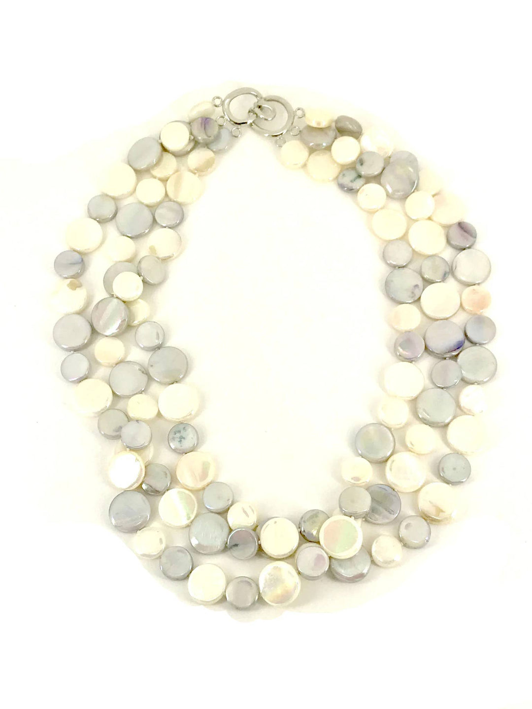 Sea Lily - 252015 - Gray and White 3 Strand MOP Necklace