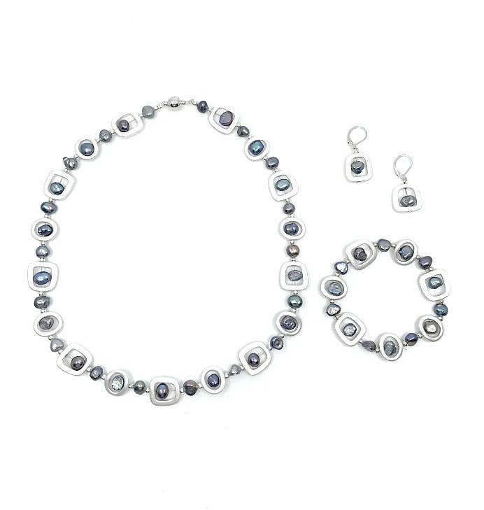 404 - Silver Geometric NK with Blue-Grey Pearls
