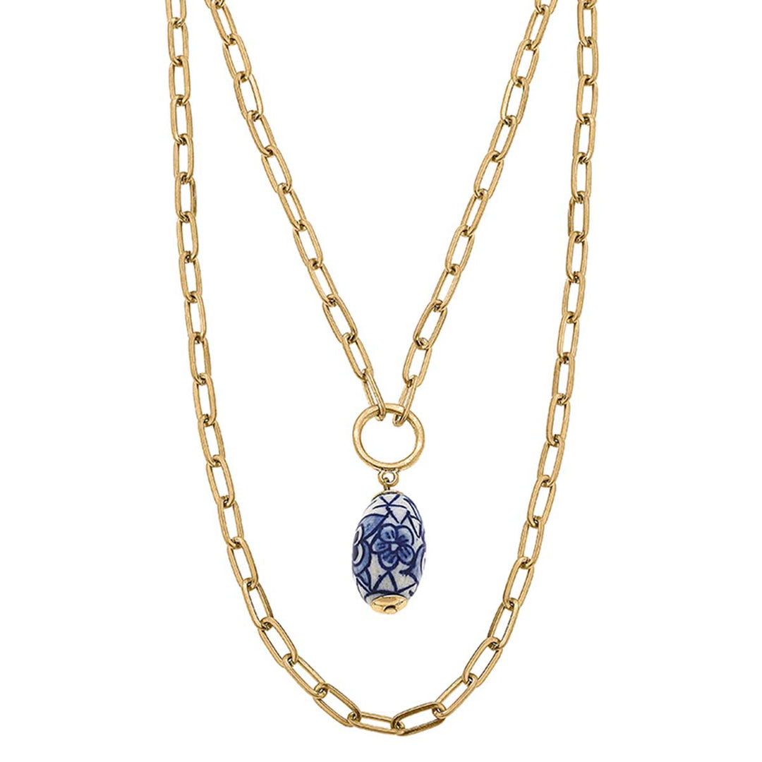 Evelyn Chinoiserie Layered Necklace in Blue & White