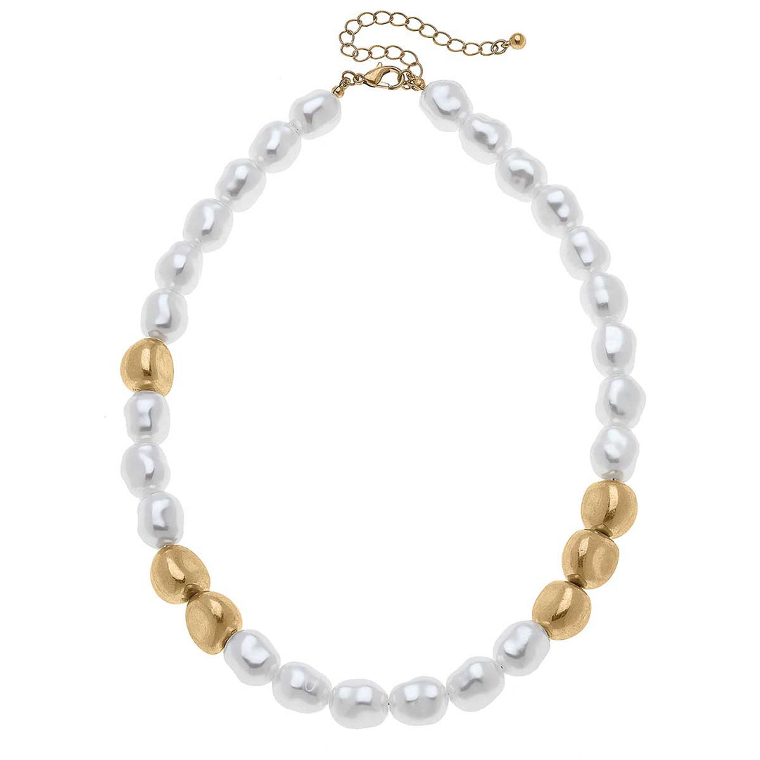 CANVAS Style - Amber Baroque Pearl & Ball Bead Necklace in Ivory
