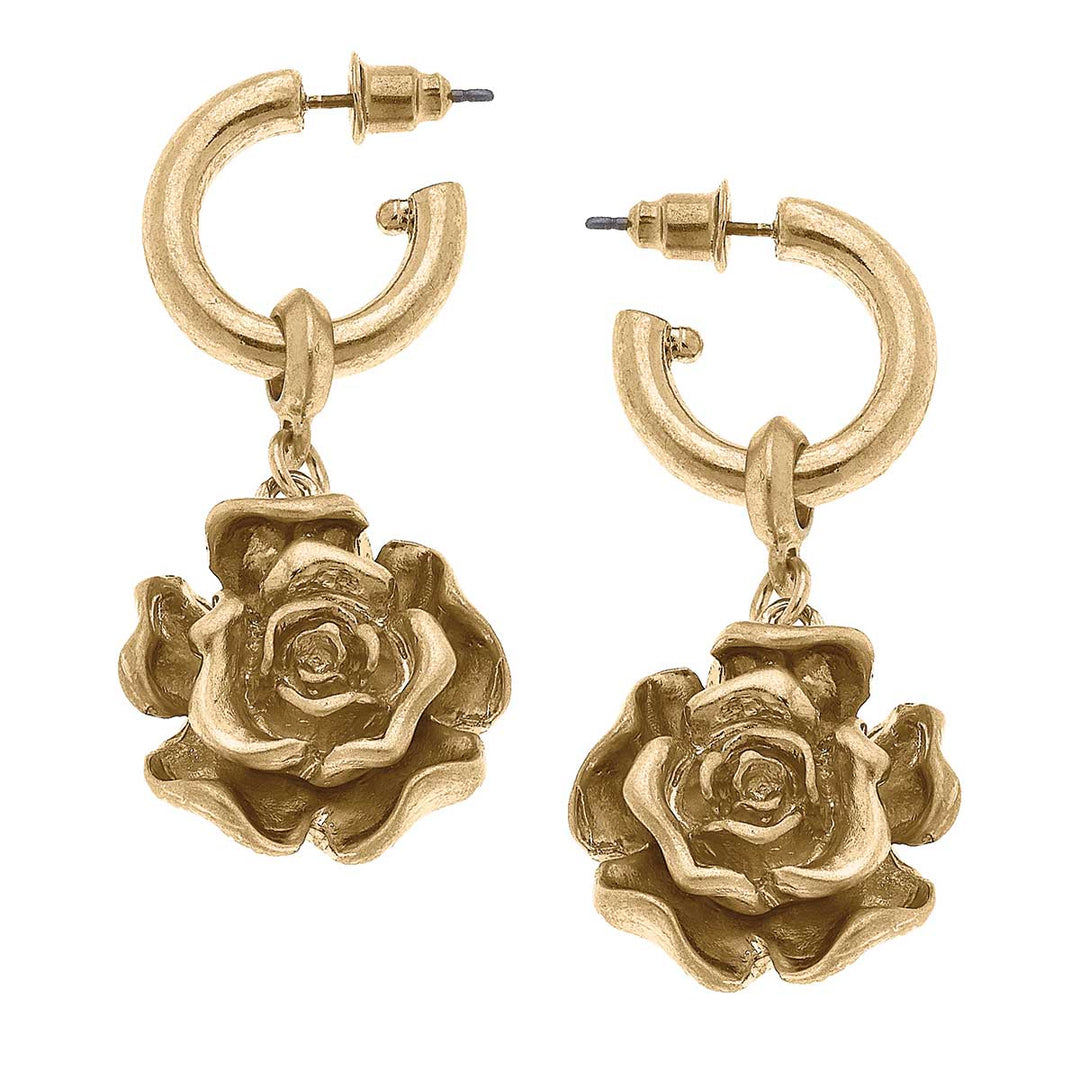 CANVAS Style - Sydney Rose Drop Hoop Earrings in Worn Gold