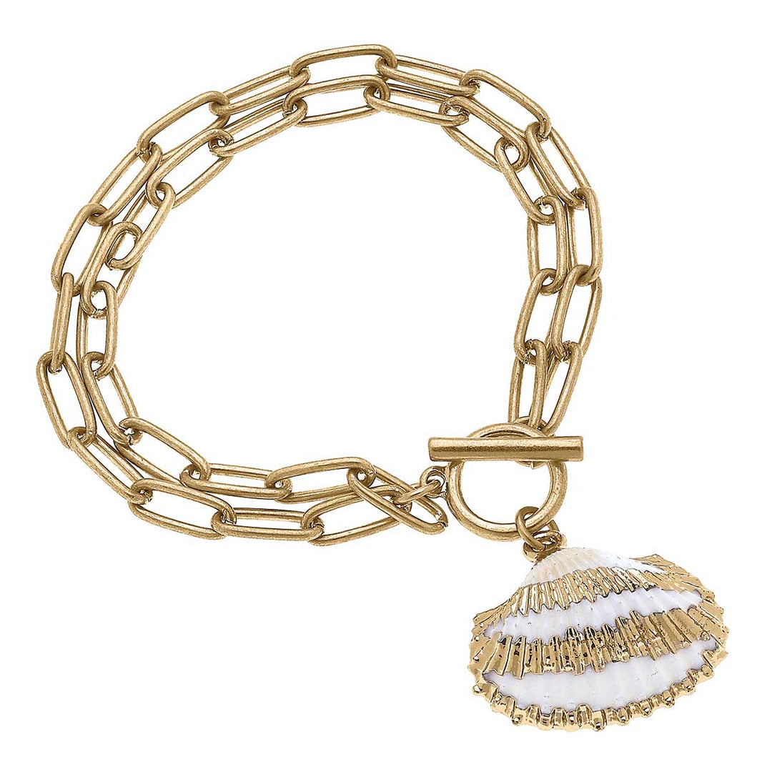 CANVAS Style - Mia Gold-Dipped Cockle Shell T-Bar Bracelet in Ivory