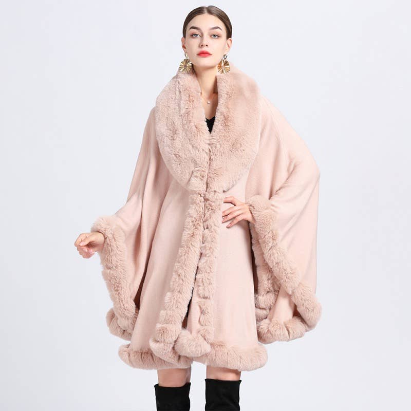628 Soft super snuggling poncho with faux fur trim details: Pink