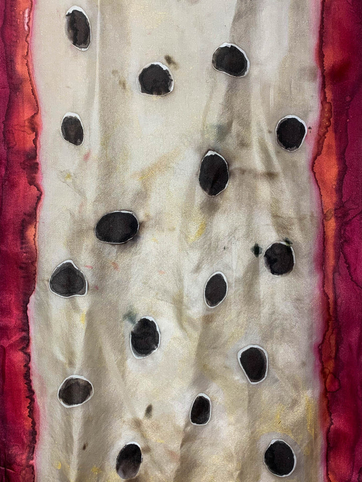 Dot Water Color in Grey Brown Camel Rich Burgundy and Cream Hand Painted 100% Silk Scarf