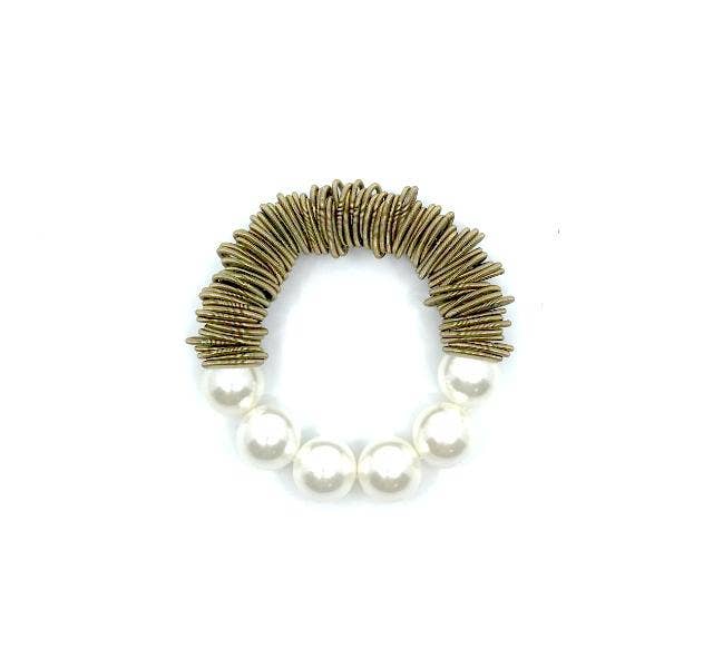 Sea Lily - 1058 - Bronze Spring Ring Bracelet with 6 White MOP