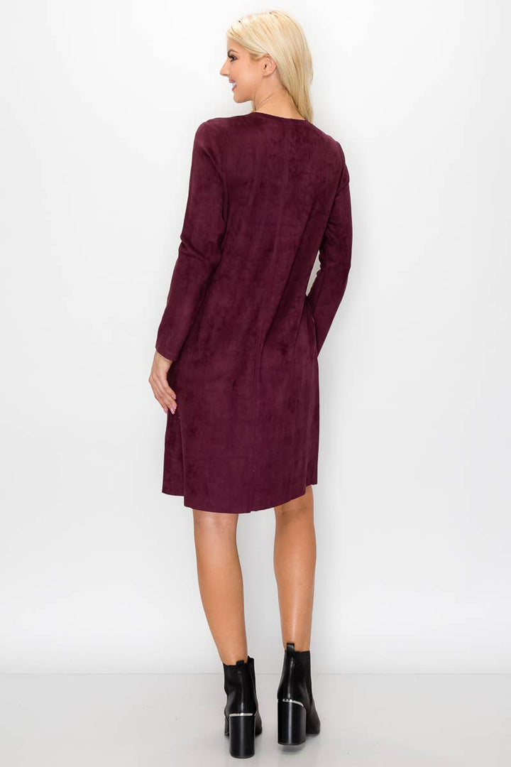 Aurora  V-Neck Suede Dress: TEAL / M / 2059V