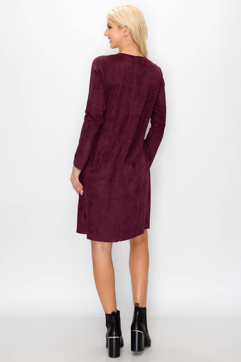 Aurora V-Neck Suede Dress: MAHOGANY / XS / 2059V