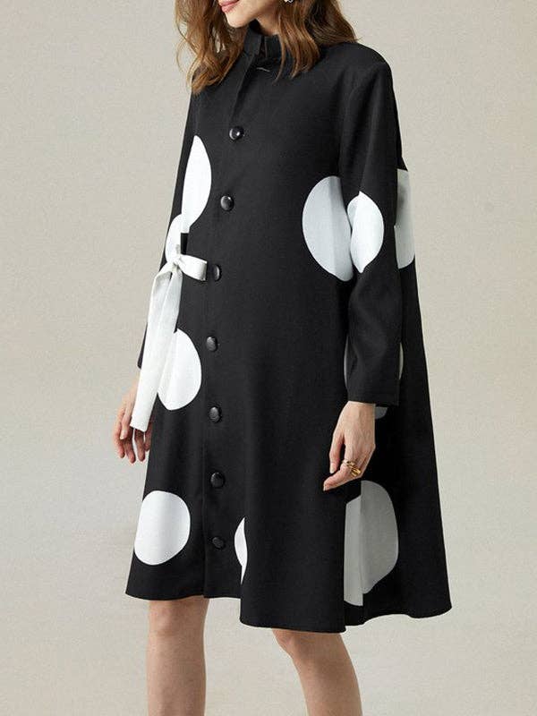 Asymmetric Polka-Dot Dress: BLACK / L