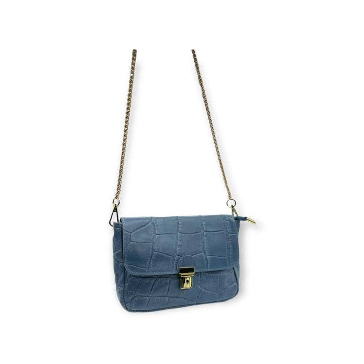 Leather Coco Bag Long Chain Handle: Blue