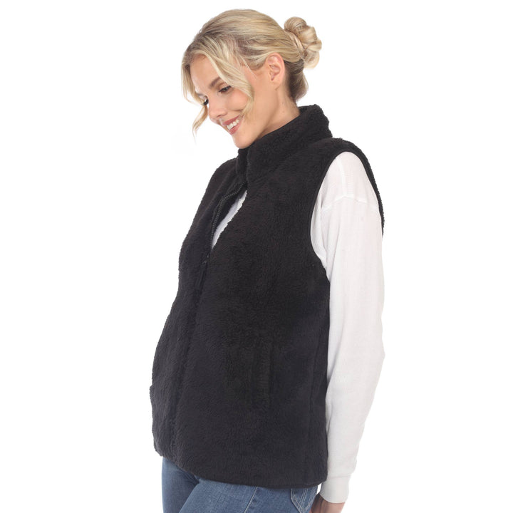 Zip up sherpa vest: Black / L