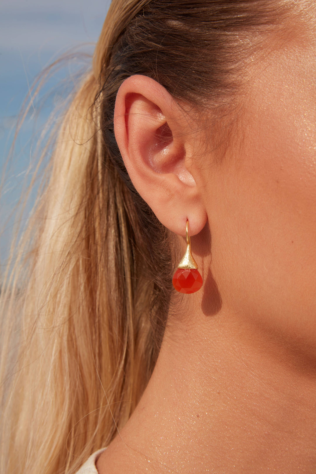 Boho Droplet Earrings Gold - Carnelian