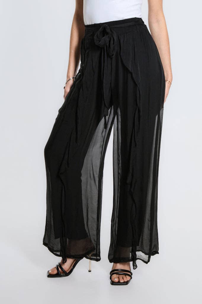 Wrap Front Silk Pant (PL214):Navy