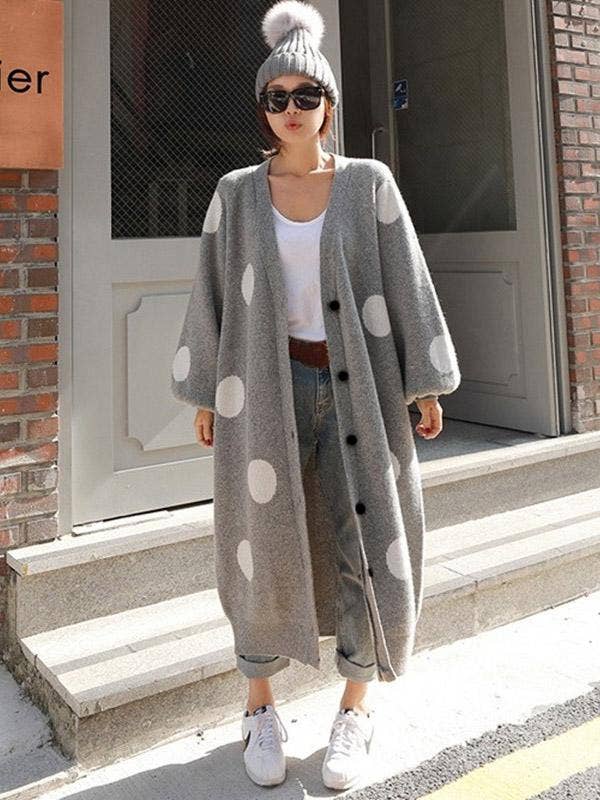 Loose Polka-dot Printed Long Cover-up: GRAY / FREE SIZE