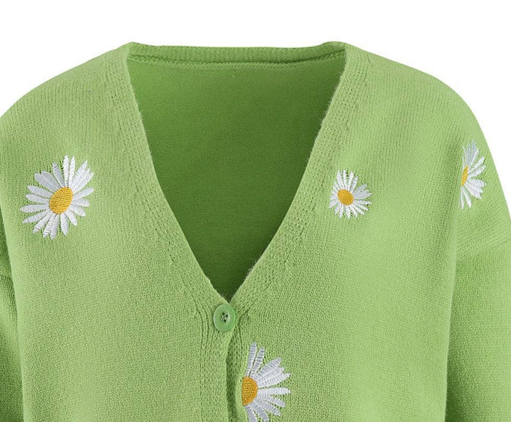 Daisy V-neck Cardigans: Orange / 2XL