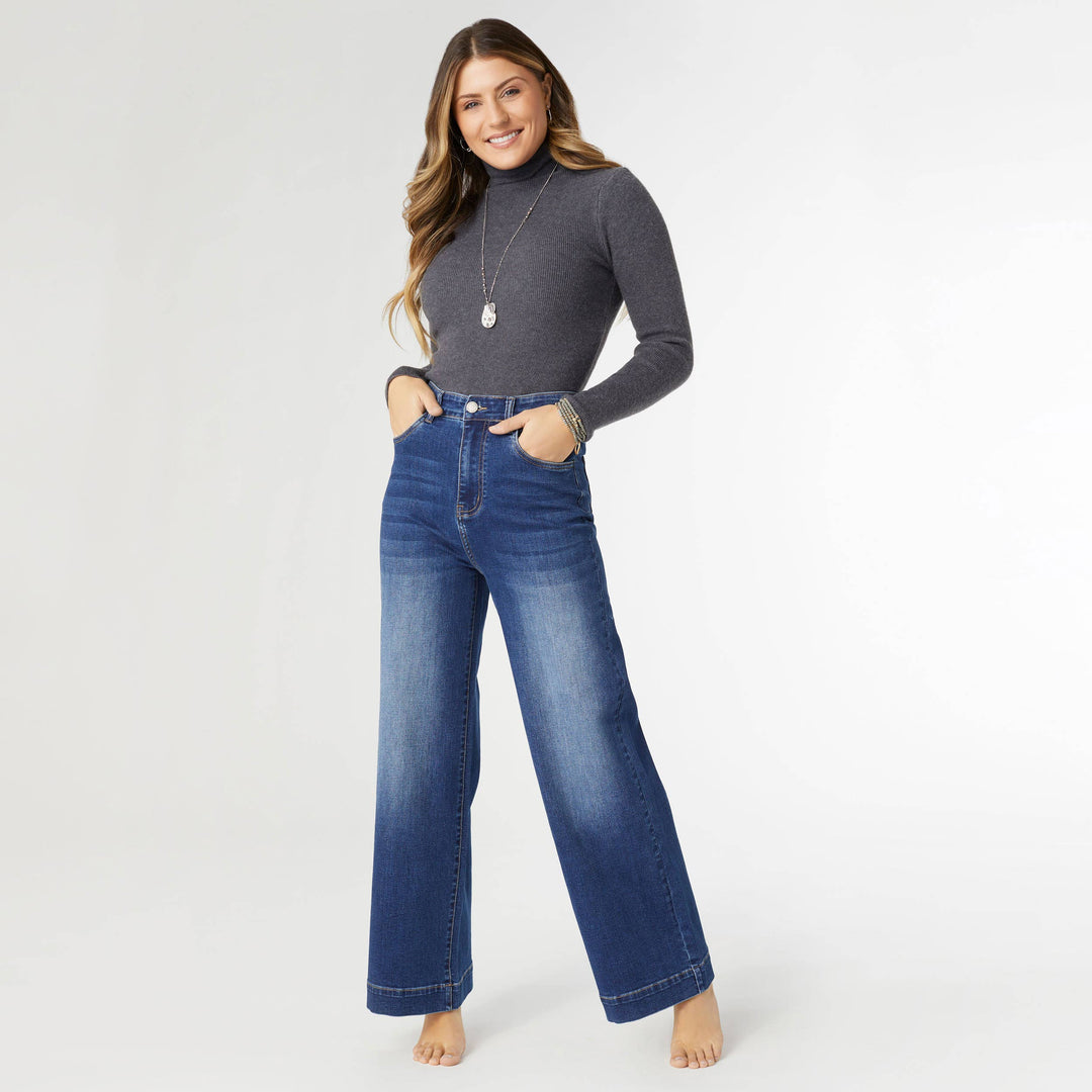 EverStretch High Rise Wide Leg Dark Denim / L