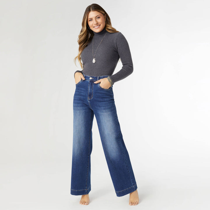 EverStretch High Rise Wide Leg Dark Denim / L