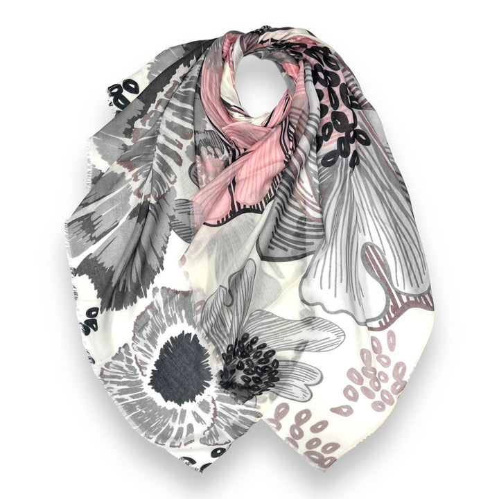 Big flower printed scarf: Grey