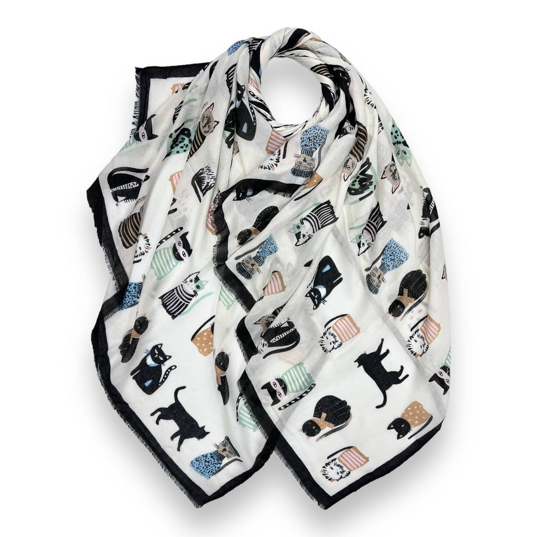 Cats wearing hats print scarf: Black