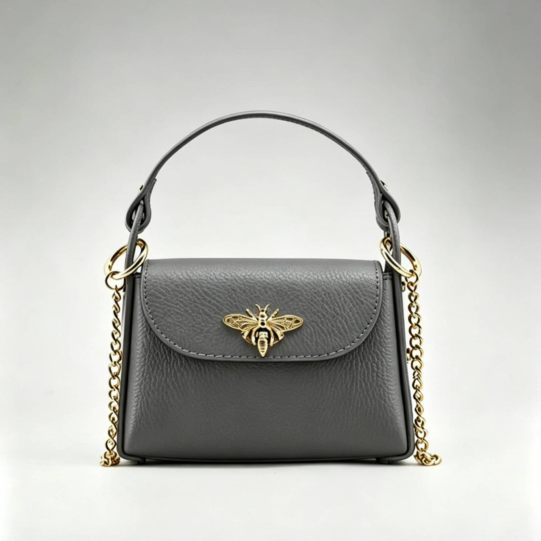Mini Leather Bag with Gold Bee: Borgogna