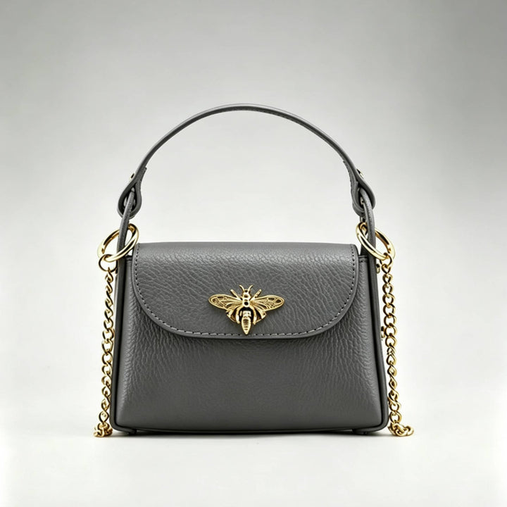 Mini Leather Bag with Gold Bee: Borgogna