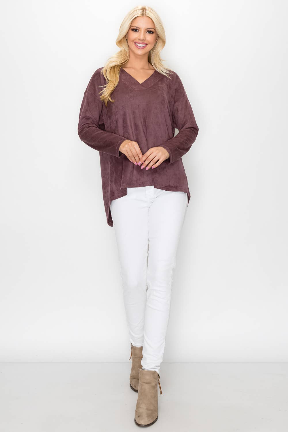 Andrea Stretch Suede Top: PEACOCK / M / A5415