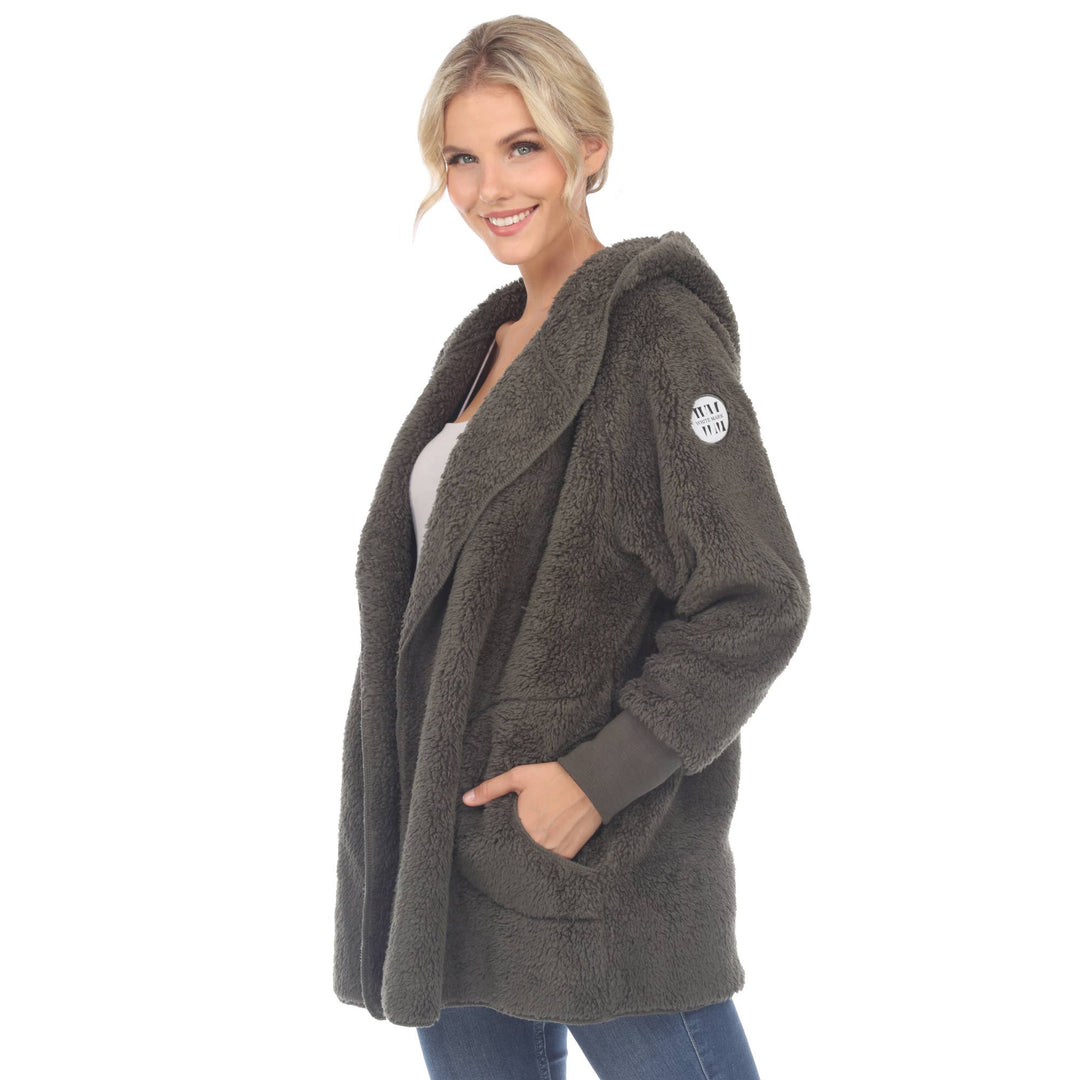 Plush Hooded Cardigan with Pockets: Purple / S/M
