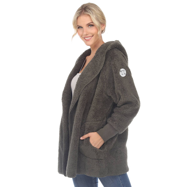 Plush Hooded Cardigan with Pockets: Purple / S/M