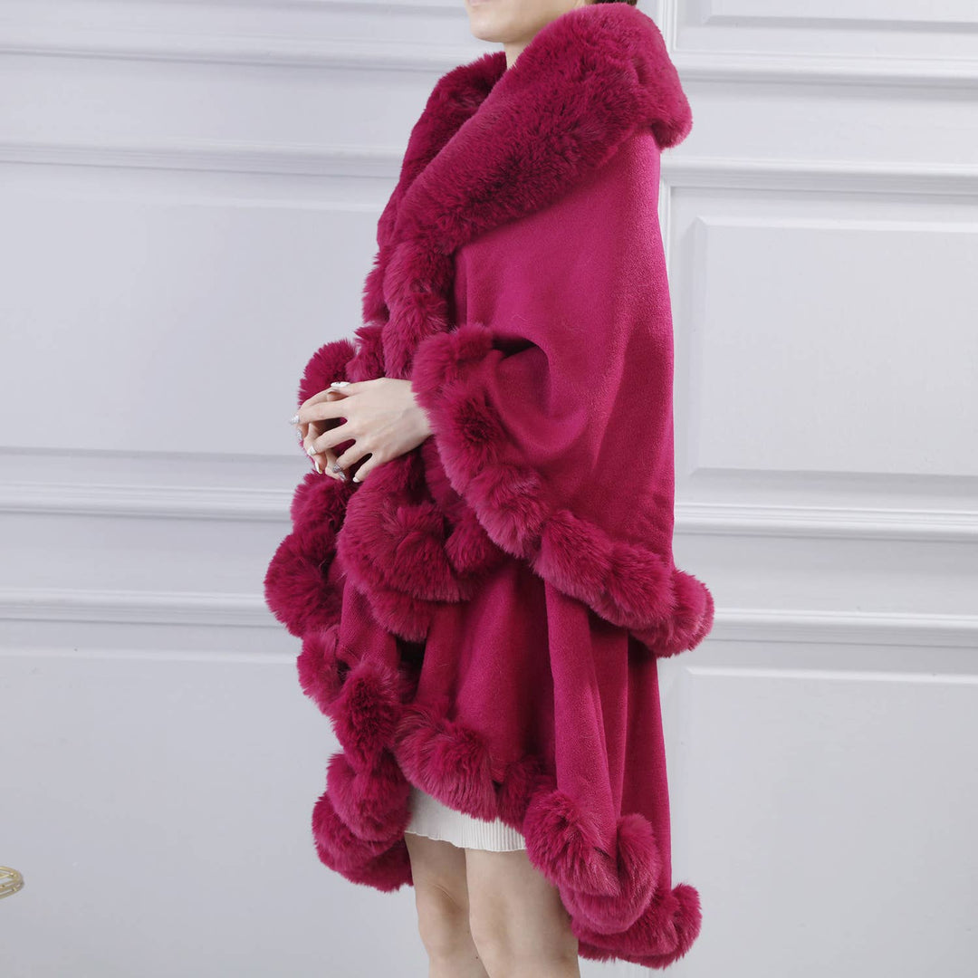 PEACH ACCESSORIES - PE371 Double layer faux fur trimmed capes: Wine