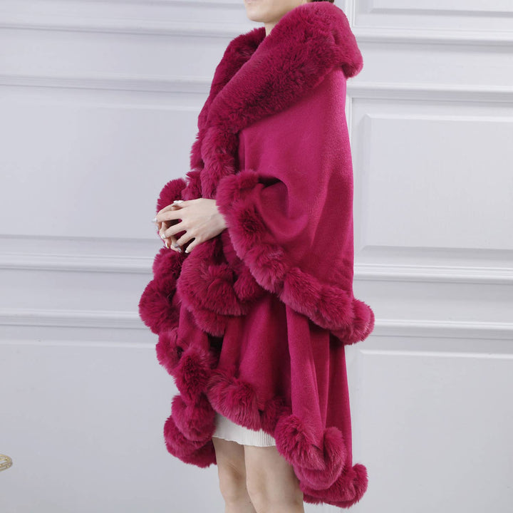 PEACH ACCESSORIES - PE371 Double layer faux fur trimmed capes: Wine