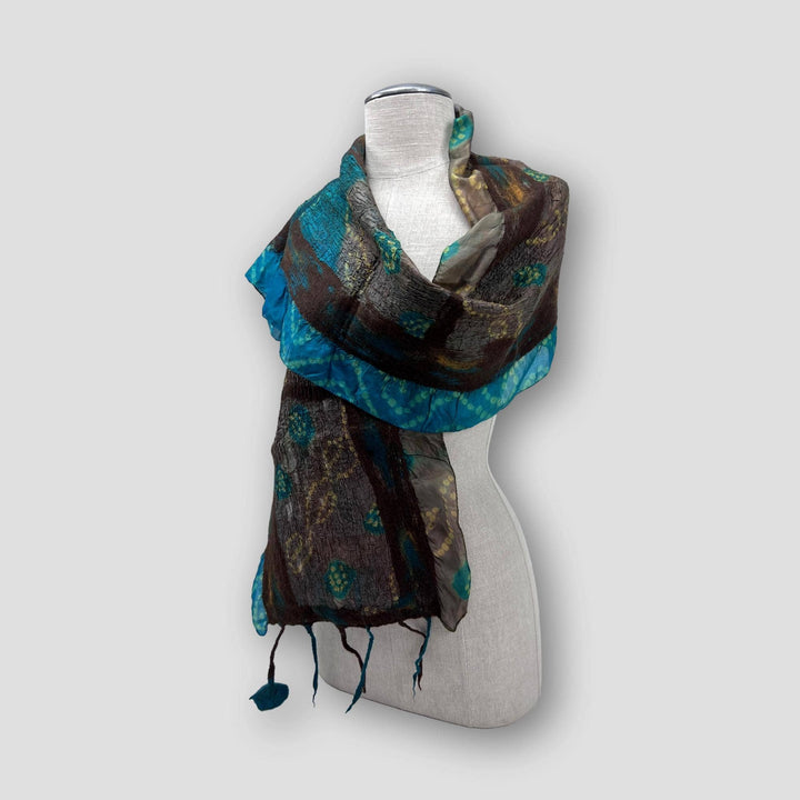 Maroon Merino Wool Spots Felt Flower scarf