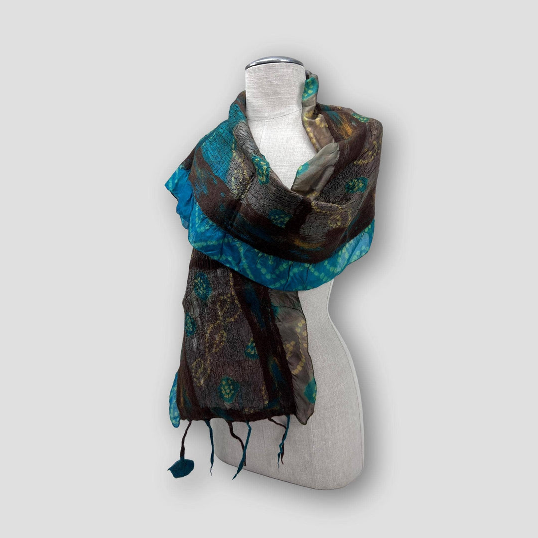 Maroon Merino Wool Spots Felt Flower  Scarf