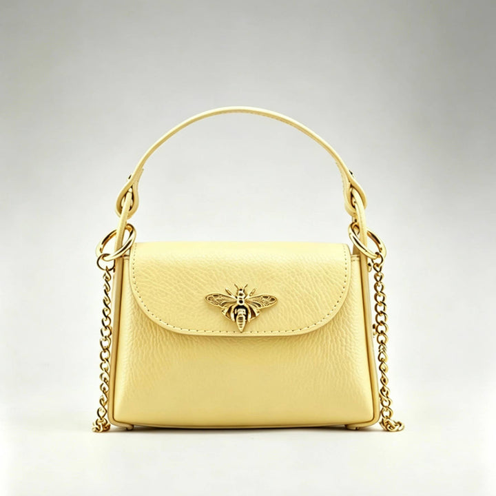 Mini Leather Bag with Gold Bee: Borgogna