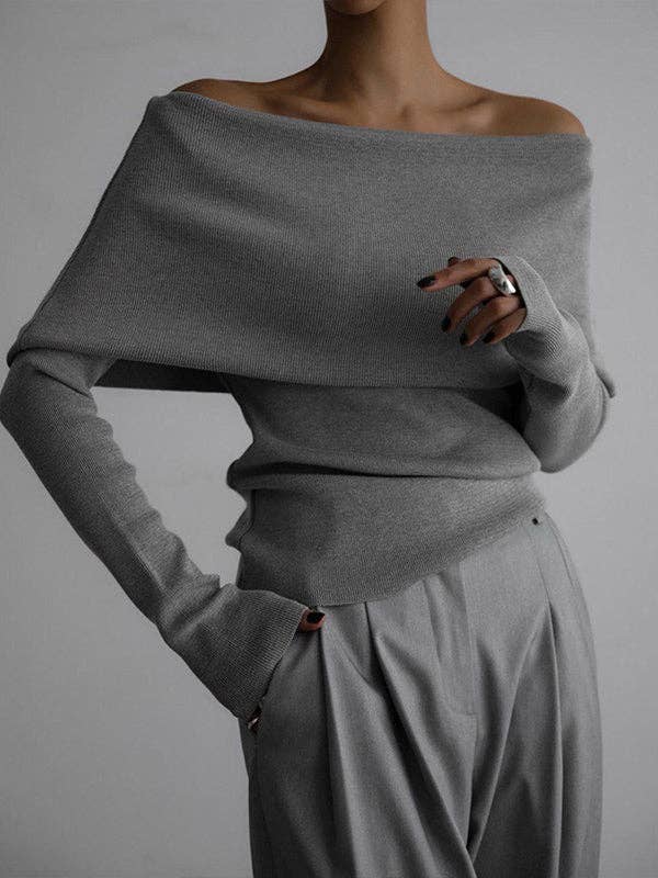 Off Shoulder Sweater Tops: BLACK / S
