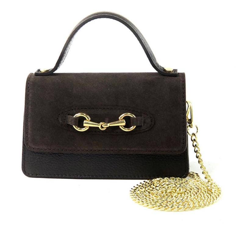 Horse bit suede bag