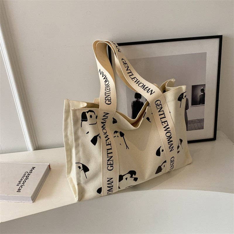 Chic Canvas Tote Bag Letter Print